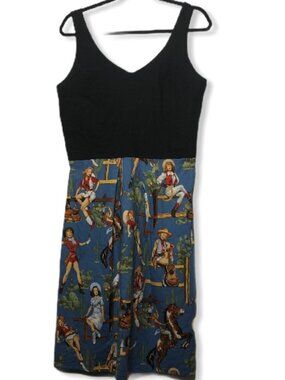 Rock Steady Cowgirl Dress L Vintage Retro Western Rockabilly Pinup Novelty Print